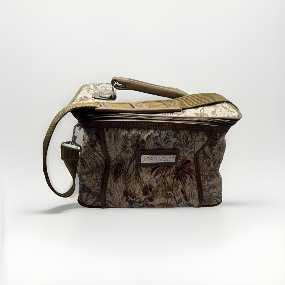 Vintage 80s Jordache Carrying Makeup Case/Luggage Hard Bottom &Back, Brown /Blue